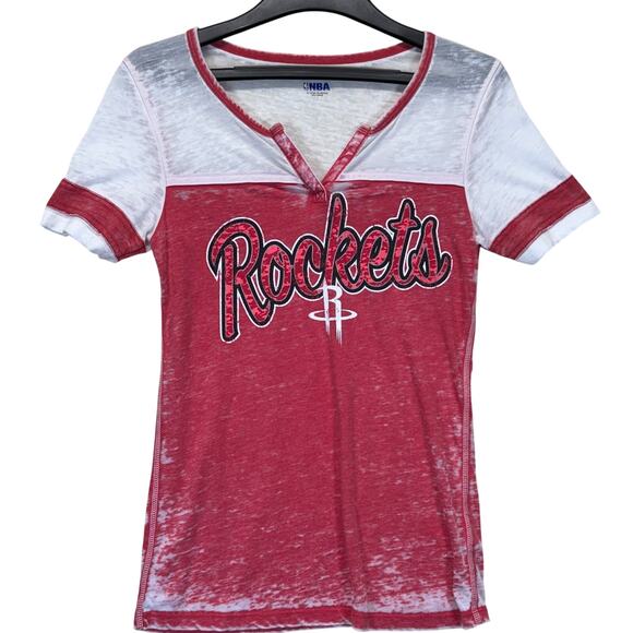 Houston Rockets Women’s V-Neck Burnout Tee 5th & Ocean by New Era Sz S - Picture 1 of 16